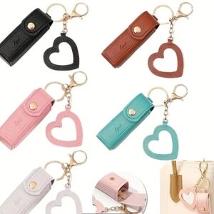 Heart Keychain & chapstick Holder Set in Teal Color
